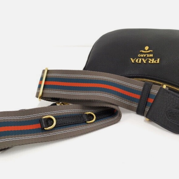 Authentic Pristine Prada Vitello Phenix Leather Web Stripe Strap Crossbody Bag - Picture 6 of 9